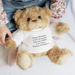 Personalised Message Teddy Bear Grey Text Boy or Girl