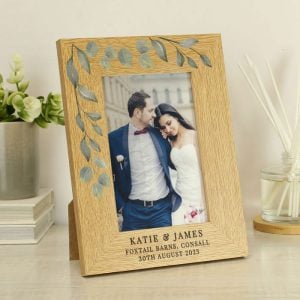 Personalised Botanical 6x4 Oak Finish Wedding Photo Frame