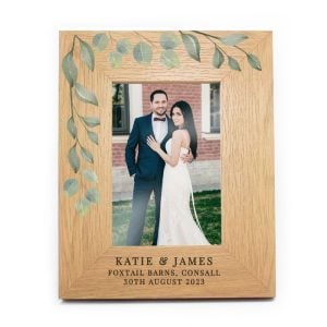 Personalised Botanical 6x4 Oak Finish Wedding Photo Frame