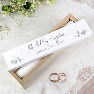 Personalised Botanical Wooden Marriage Certificate Holder