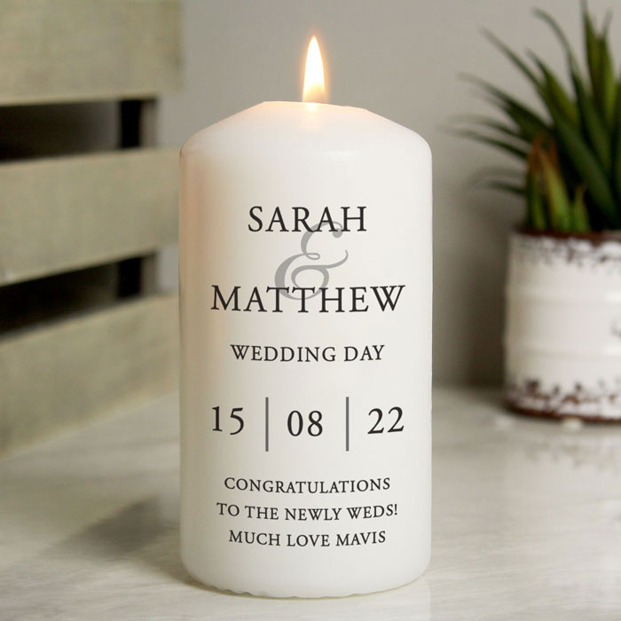 Personalised Couples Wedding Pillar Keepsake Candle