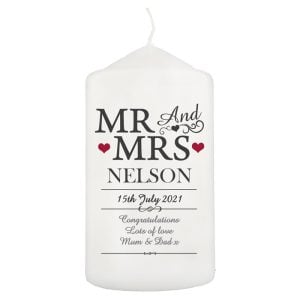 Personalised Mr & Mrs Wedding Pillar Candle