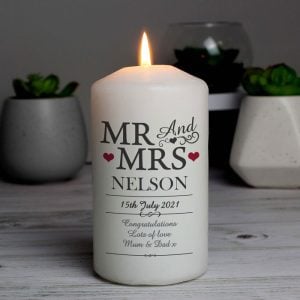 Personalised Mr & Mrs Wedding Pillar Candle