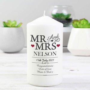 Personalised Mr & Mrs Wedding Pillar Candle