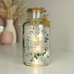 Personalised Botanical LED Glass Jar Wedding Keepsake Gift
