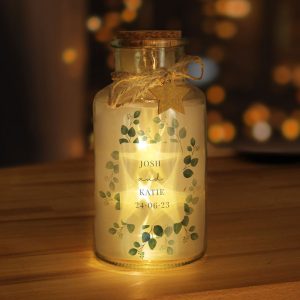 Personalised Botanical LED Glass Jar Wedding Keepsake Gift