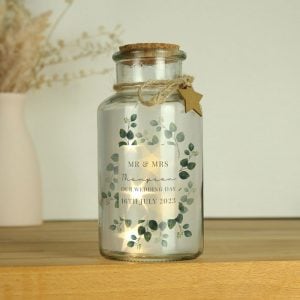 Personalised Botanical LED Glass Jar Wedding Keepsake Gift