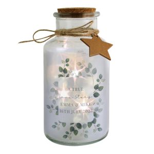 Personalised Botanical LED Glass Jar Wedding Keepsake Gift