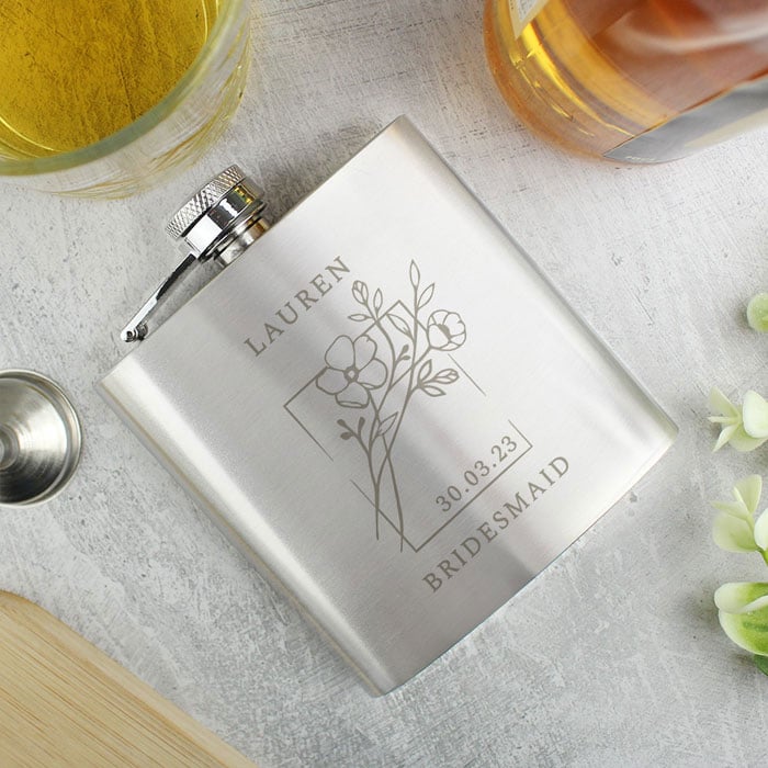 Women's Personalised Floral Stainless Steel Hip Flask