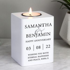 Personalised White Wooden Wedding Tea light Holder