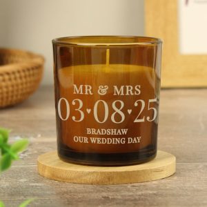 Personalised Special Date Amber Glass Wedding Candle