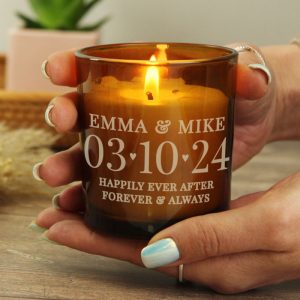 Personalised Special Date Amber Glass Wedding Candle