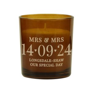 Personalised Special Date Amber Glass Wedding Candle