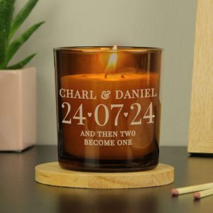 Personalised Special Date Amber Glass Wedding Candle
