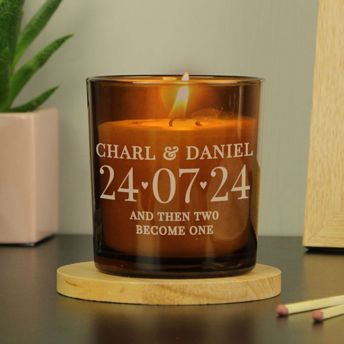 Personalised Special Date Amber Glass Wedding Candle