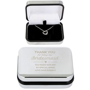 Personalised Bridesmaid Box & Sterling Silver Heart Necklace
