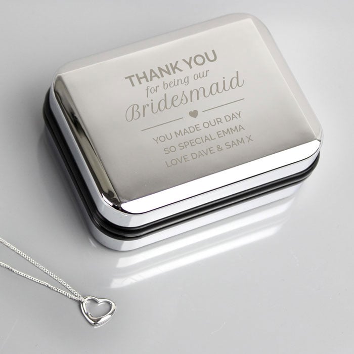 Personalised Bridesmaid Box & Sterling Silver Heart Necklace