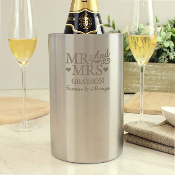 Personalised Mr & Mrs Stainless Steel Wine Cooler