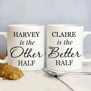 Personalised Other Half and Better Half Mug Set Couples Gift