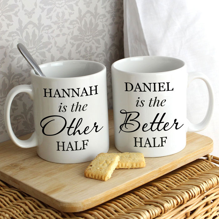 Personalised Other Half and Better Half Mug Set Couples Gift