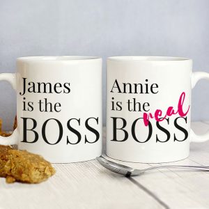Personalised The Real Boss Mug Set Couple's Gift