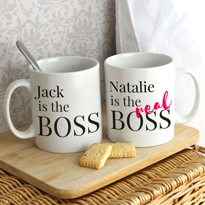 Personalised The Real Boss Mug Set Couple's Gift