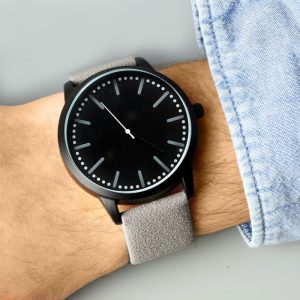 Personalised Men's Matte Black Watch with Grey Strap and Box