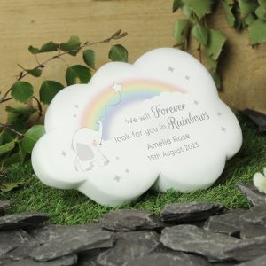 Personalised Rainbow Elephant Cloud Baby Memorial Stone