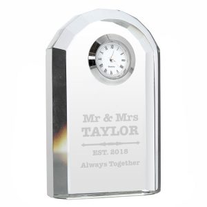 Personalised Engraved Scroll Design Crystal Clock