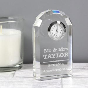 Personalised Engraved Scroll Design Crystal Clock