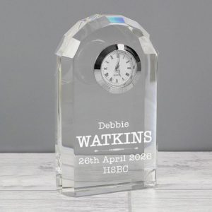 Personalised Engraved Scroll Design Crystal Clock