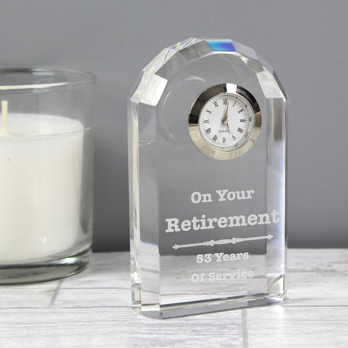 Personalised Engraved Scroll Design Crystal Clock