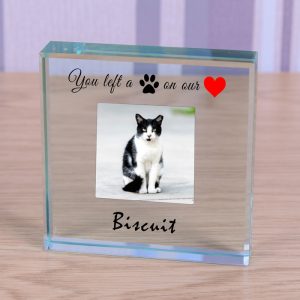 Personalised Glass Photo Pet Memorial Token Pawprint Heart