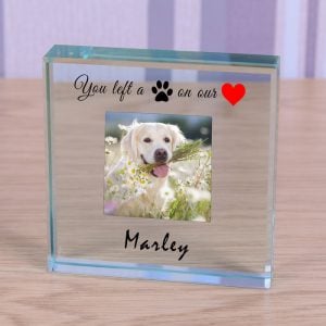 Personalised Glass Photo Pet Memorial Token Pawprint Heart
