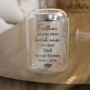 Personalised Loved Ones Memorial Feather Tealight Holder