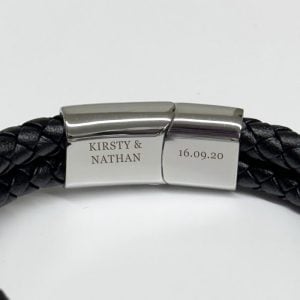 Engraved Men's Stainless Steel & Leather Chain Bracelet
