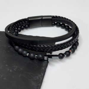 Personalised Men's Beaded and Stacked Leather Cross Bracelet