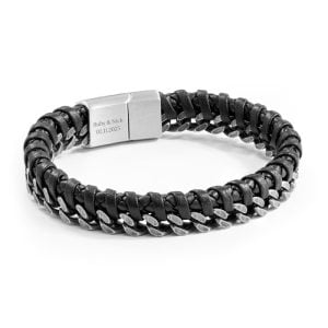 Personalised Mens Woven Leather and Stainless Steel Bracelet