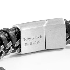 Personalised Mens Woven Leather and Stainless Steel Bracelet
