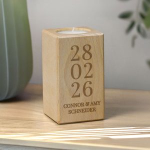 Personalised Wedding Anniversary Date Wooden Tealight Holder