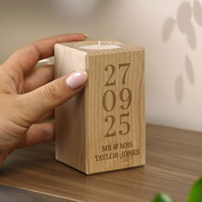 Personalised Wedding Anniversary Date Wooden Tealight Holder