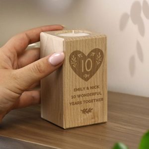 Personalised Anniversary Heart Wooden Tealight Candle Holder
