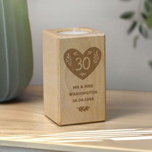 Personalised Anniversary Heart Wooden Tealight Candle Holder
