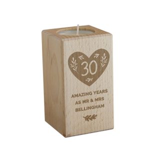 Personalised Anniversary Heart Wooden Tealight Candle Holder