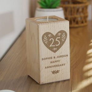 Personalised Anniversary Heart Wooden Tealight Candle Holder