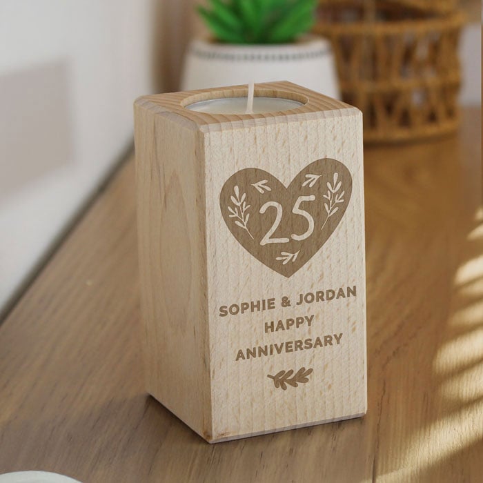 Personalised Anniversary Heart Wooden Tealight Candle Holder
