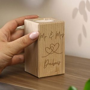 Personalised Engraved Hearts Wooden Tealight Holder
