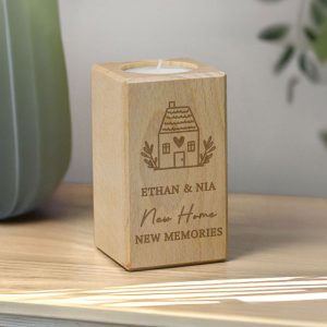 Personalised Engraved New Home Wooden Tealight Holder