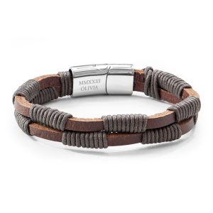 Personalised Men's Brown Leather Twisted Cord Bracelet
