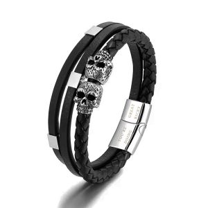 Personalised Men's Skulls Leather Rope Bracelet